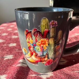 Royal Norfolk Gray Mug with Floral Cactus and Boots Design